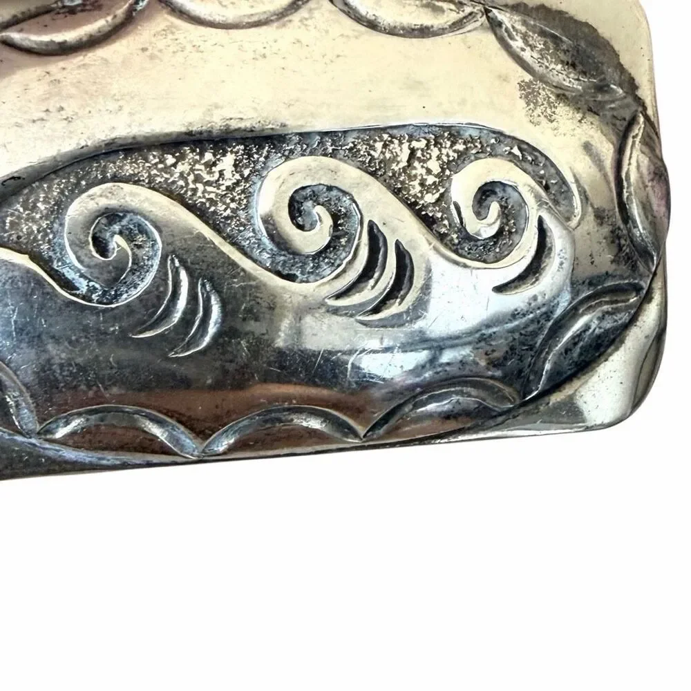 Vintage Sterling Silver Overlay Money Clip Hand Engraved Scroll Design